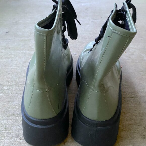 ASOS DESIGN Adventure Green Patent Chunky Lace Up Boots with Lug Sole - Picture 7 of 9